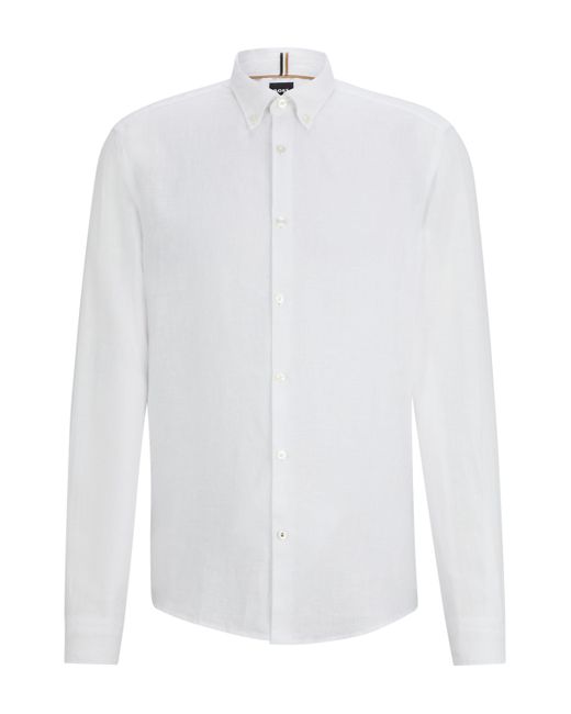 Boss Regular-Fit Hemd aus Leinen mit Button-Down-Kragen in White für Herren