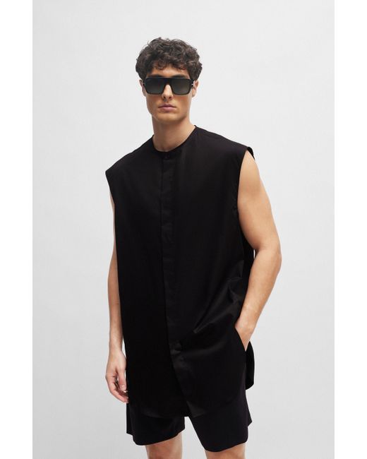 Boss Ärmelloses Regular-Fit Hemd aus bügelleichter Baumwoll-Popeline in Black für Herren