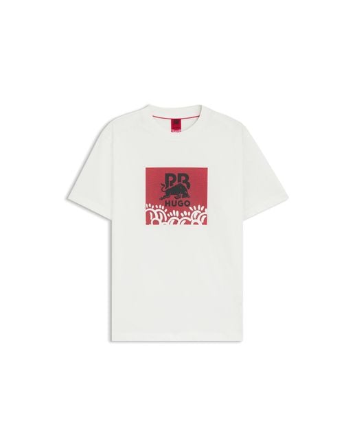 HUGO White X Rb By Slawn Relaxed-Fit Cotton Logo T-Shirt for men