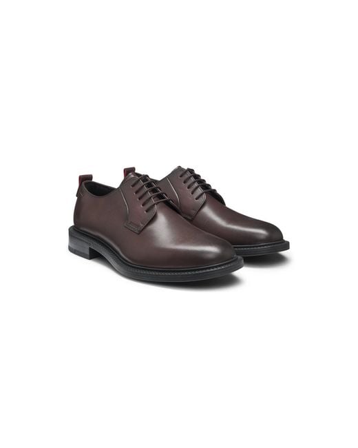 HUGO Brown Leather Derby Shoes With Embossed Logo for men