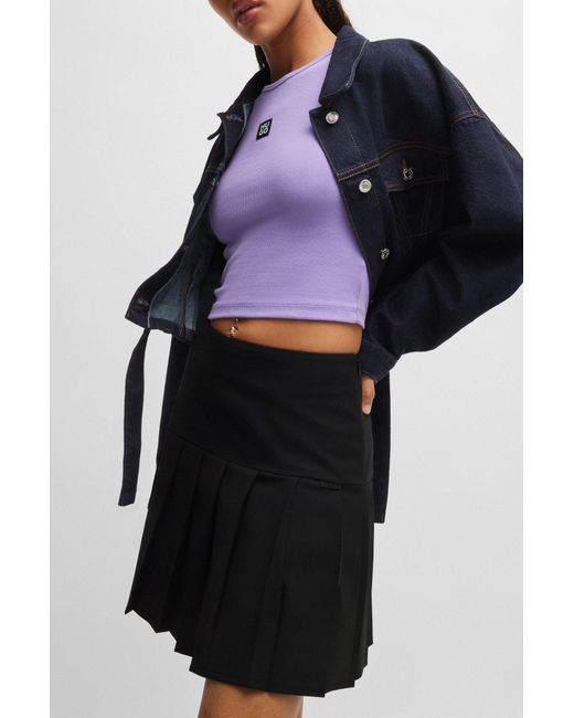 HUGO Black Pleated Mini Skirt In A Stretch Wool Blend