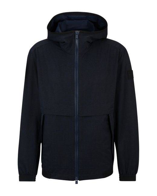 Boss Blue Regular-fit Hooded Jacket In Air-mesh Stretch Fabric for men