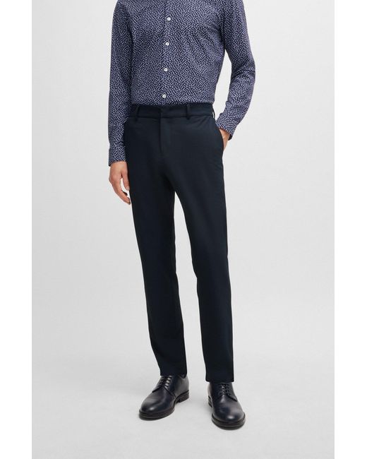 Boss Blue Slim-fit Trousers In Wrinkle-resistant Performance-stretch Fabric for men