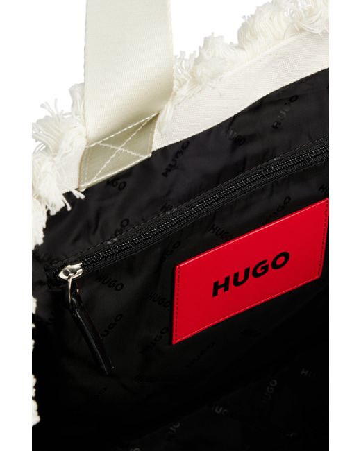 HUGO Natural Tote Bag mit Logo und Fransendetails