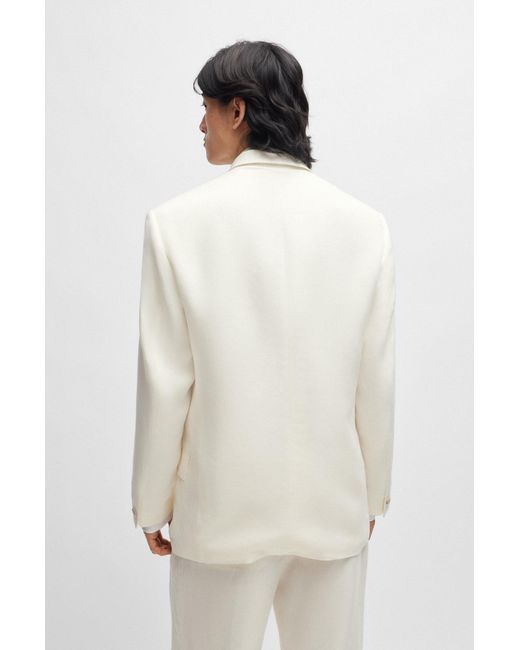 Boss White Relaxed-fit Jacket In Micro-patterned Linen for men