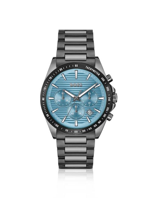 Boss Vernist Chronograaf Horloge Met Blauw Geribbelde Wijzerplaat in het Blue voor heren