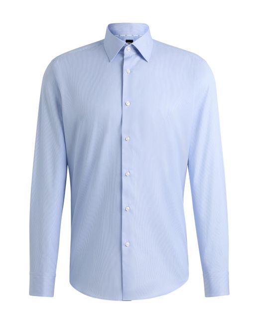 Boss Regular-fit Overhemd Van Katoenen Twill Met Fijn Streepje in het Blue voor heren