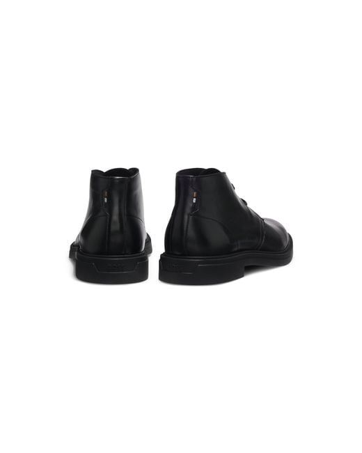 Boss Black Leather Desert Boots With Signature Stripe for men