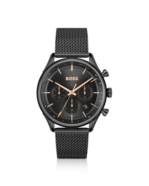 Boss Black-plated Chronograph Watch With Mesh Bracelet for men