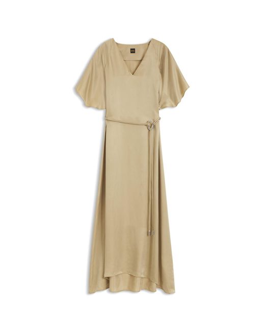 Boss Natural V-Neck Dress With Buckled Spaghetti Belt