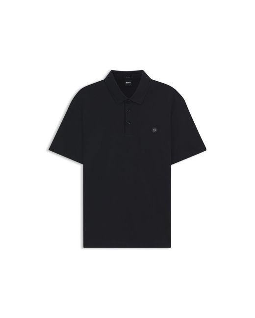 Boss Black Cotton Polo Shirt With Tonal Logo Badge for men