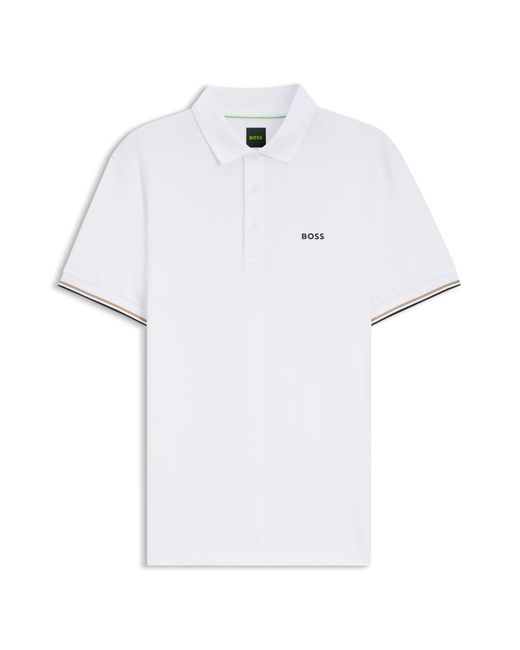 Boss Active Slim-Fit Poloshirt Mit Geprägtem Tennisball-Muster in White für Herren