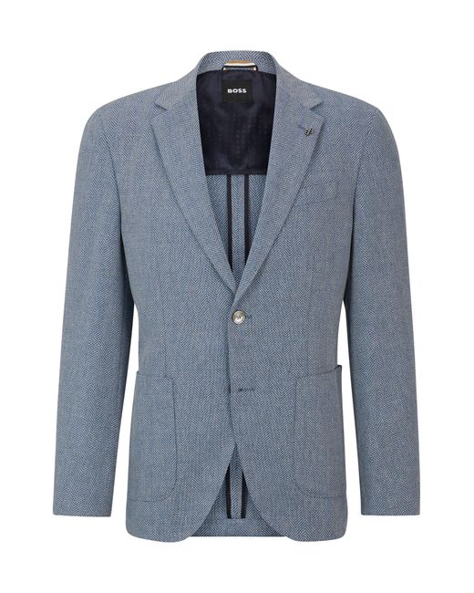 Boss Gray Regular-fit Jacket In Herringbone Cotton And Wool for men