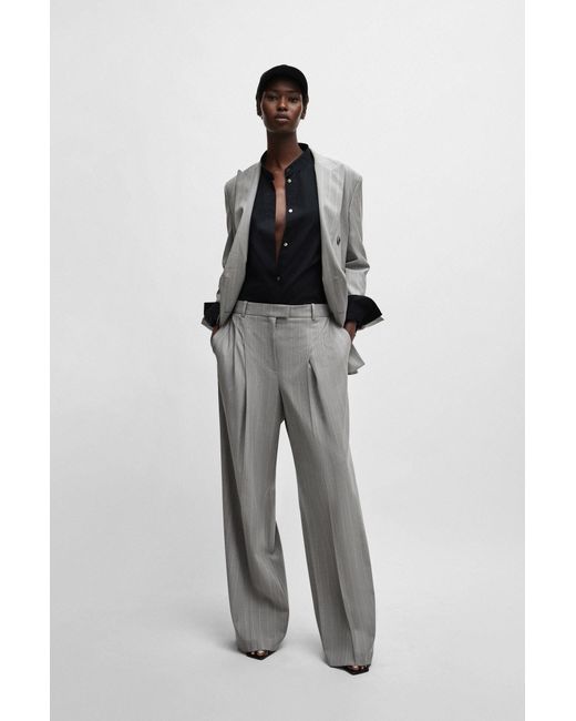 Boss Black Naomi X Wide-leg Trousers In Pinstripe Virgin Wool