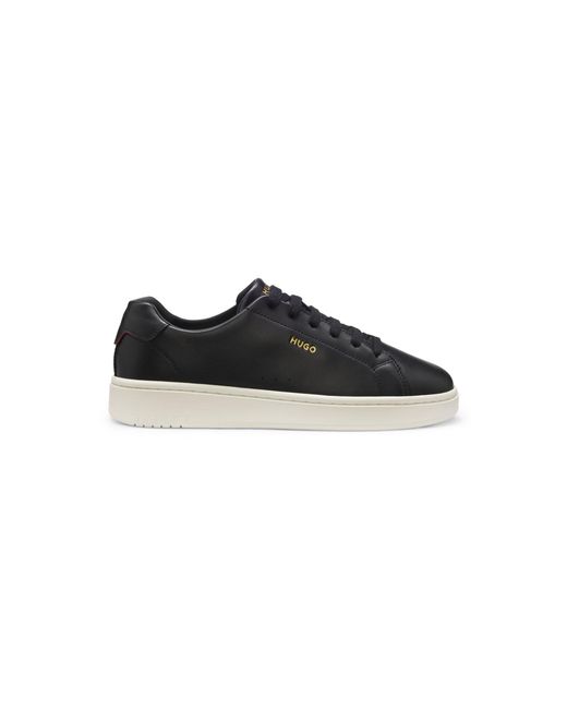 HUGO Black Nappa-Leather Trainers With-Tone Logo for men
