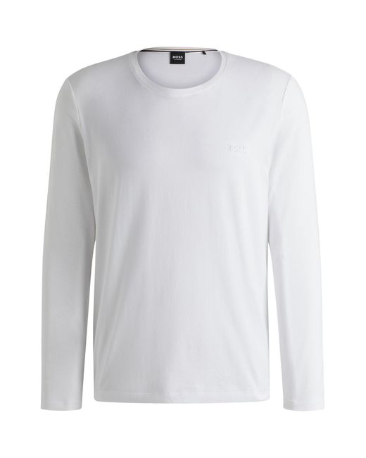 T-shirt en coton stretch à logo brodé Boss pour homme en coloris White