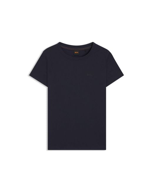 Boss Blue Cotton T-Shirt With Tonal Chest Logo