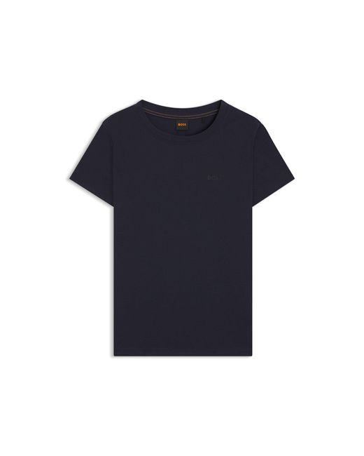 Boss Blue Cotton-Jersey T-Shirt With Logo Detail
