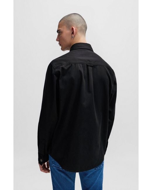 HUGO Oversized-fit Overhemd Van Katoenen Twill Met Logolabel in het Black voor heren