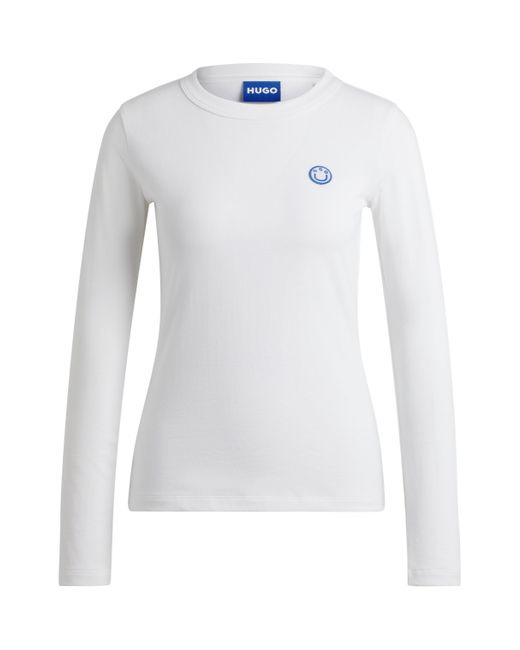 HUGO Top Van Katoenen Jersey Met Logopatch In Smiley-stijl in het White