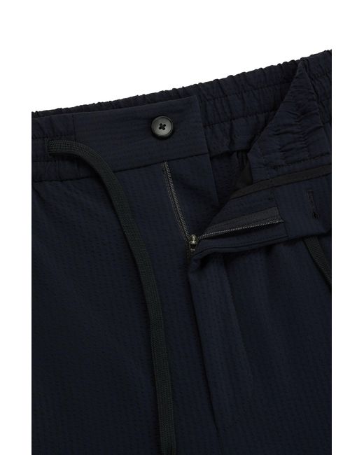 HUGO Blue Performance-stretch Seersucker Shorts With Drawstring Waist for men