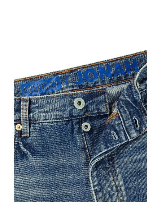 HUGO Regular-fit Jeans In Mid-blue Paint-splashed Denim for men