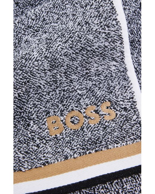 Boss Gray Cotton-jacquard Hand Towel With Signature Stripe