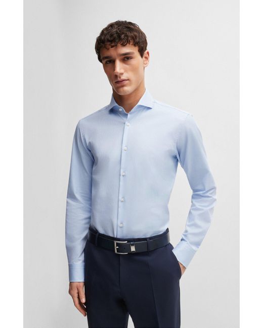 Boss Blue Regular-fit Shirt In Structured Easy-iron Stretch Cotton for men