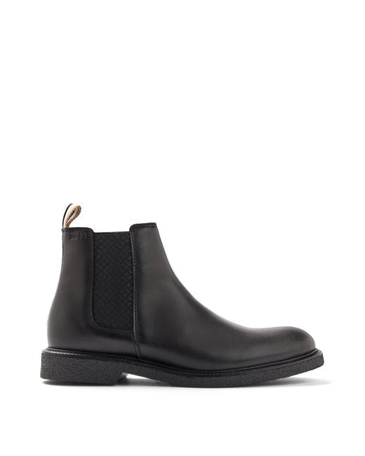 BOSS by HUGO BOSS Leather Chelsea Boots With Signature Details in Black