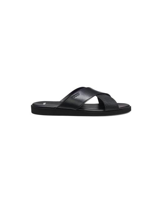 Boss Black Faux-Leather Slides With Plain And Patterned Straps for men