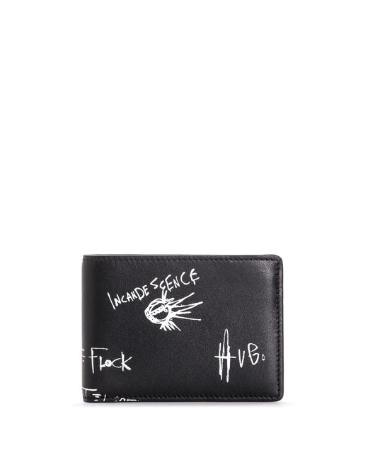 HUGO Black Bifold Leather Wallet With Graffiti Artwork for men
