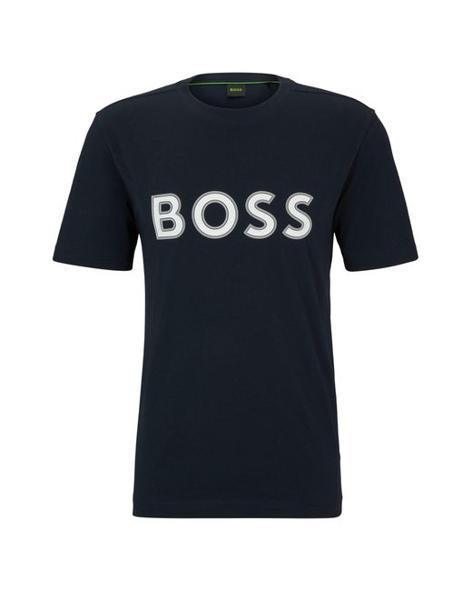 Boss Blue Cotton-jersey Regular-fit T-shirt With Logo Print for men