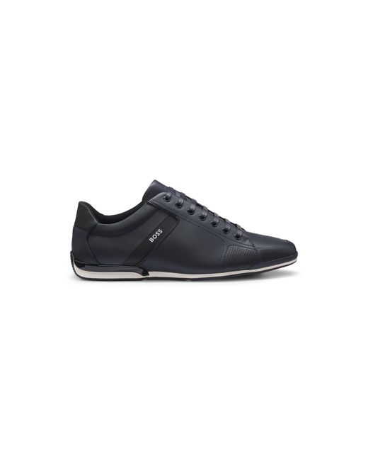 Boss Blue Leather Trainers With Odour-Control Lining for men