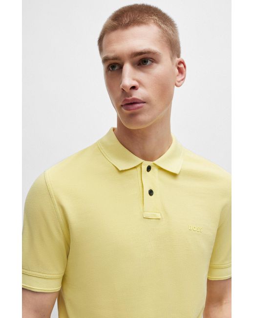 Boss Yellow Cotton-piqué Polo Shirt With Logo Print for men