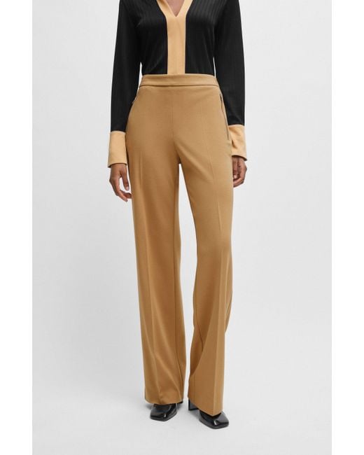 Boss Natural Relaxed-fit Trousers With Bootcut Leg In Stretch Material