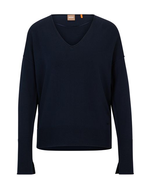 Boss Blue Regular-fit Sweater With V Neckline