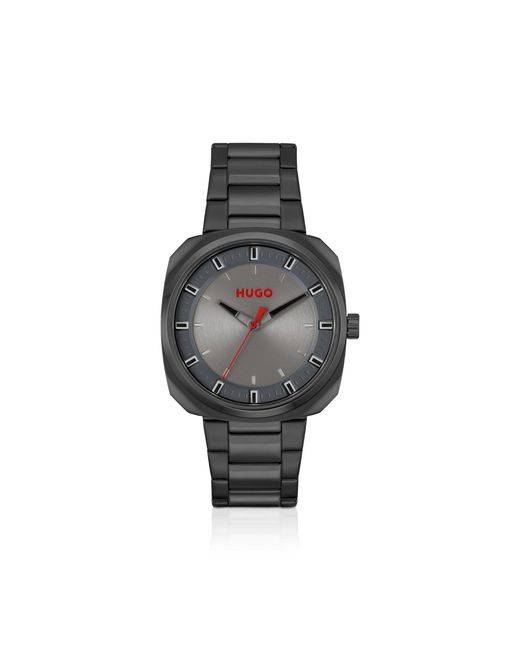 HUGO Gray Plated Watch With Link Bracelet for men