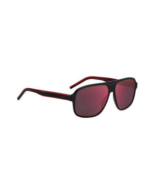 HUGO Brown Black-acetate Sunglasses With Red Shaded Lenses for men