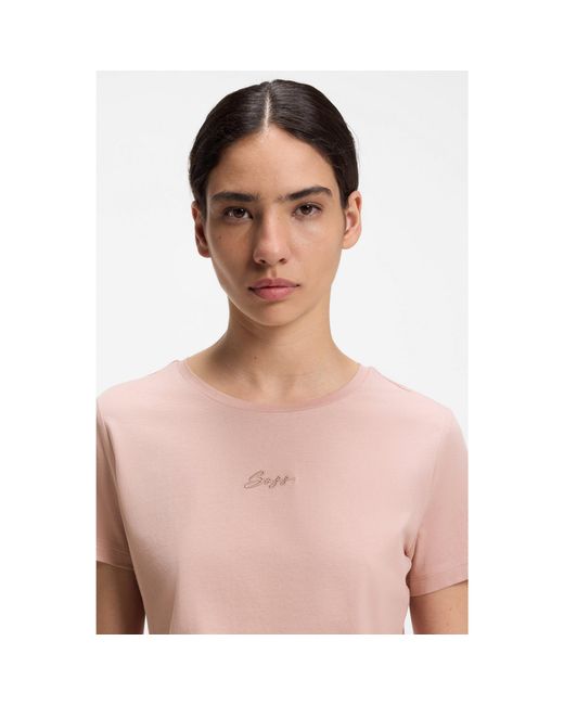 Boss Blue Slim-Fit Cotton T-Shirt With Handwritten Logo Embroidery