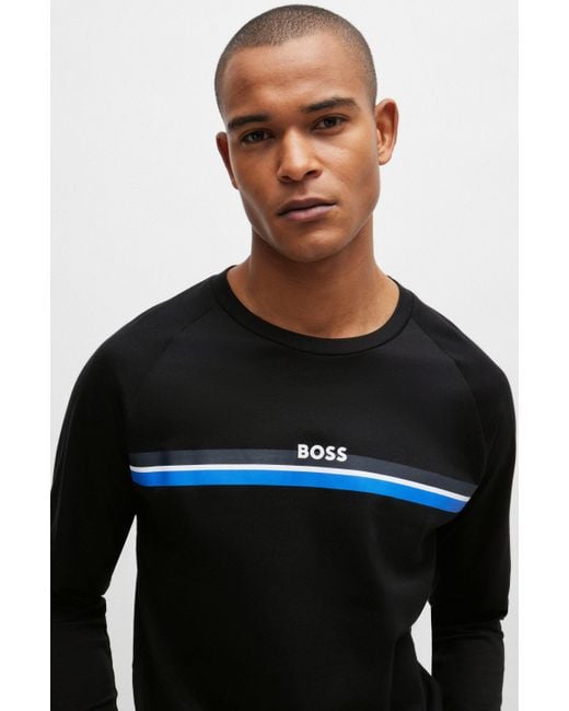 Boss Sweatshirt aus Baumwoll-Terry mit Streifen und Logo in Black für Herren