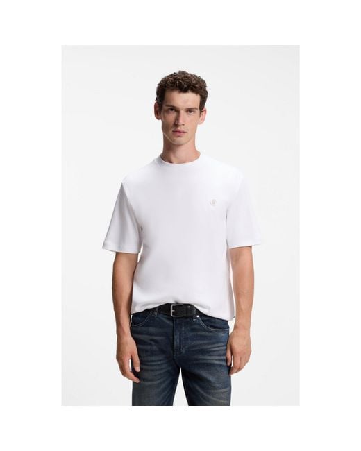 Boss White Cotton T-Shirt With Double-B-Monogram Badge for men