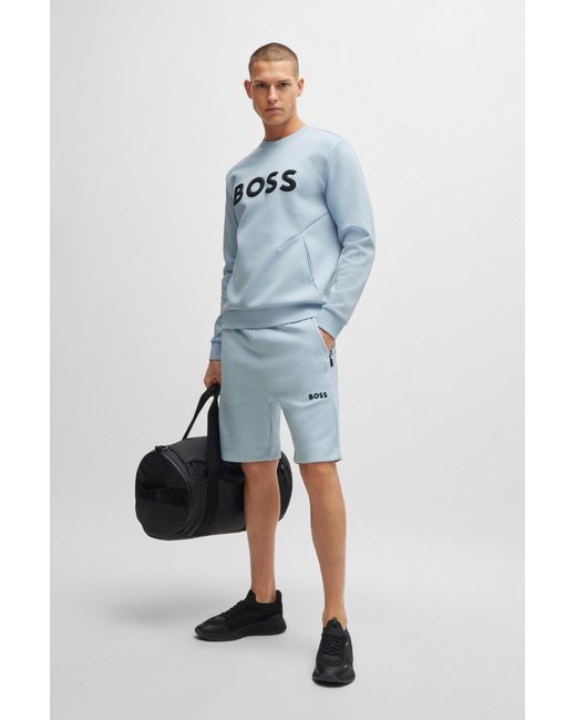 Boss Blue Cotton-blend Shorts With 3d-moulded Logo for men