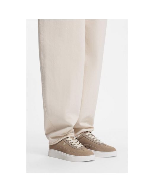 HUGO Brown Suede Trainers With Stacked Logos