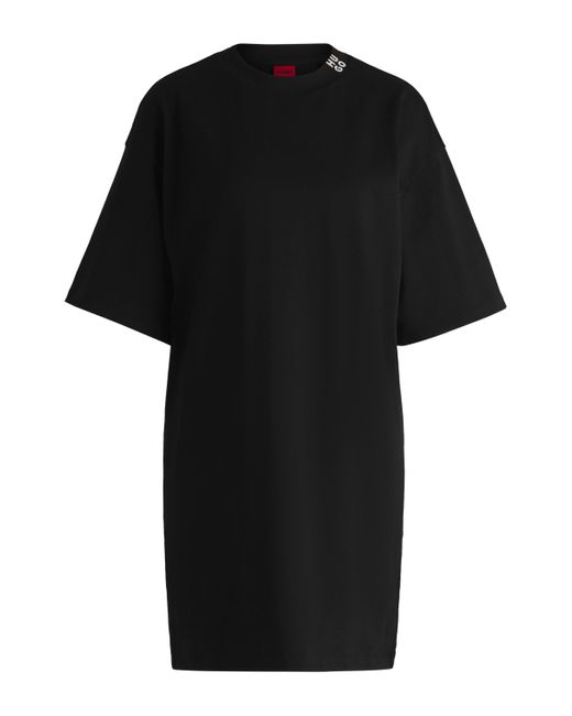 HUGO Black T-Shirt-Kleid aus Baumwoll-Jersey mit Stack-Logo