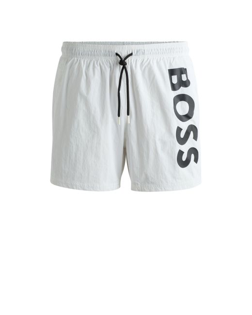 Boss Gray Vertical-logo-print Swim Shorts In Quick-dry Poplin for men