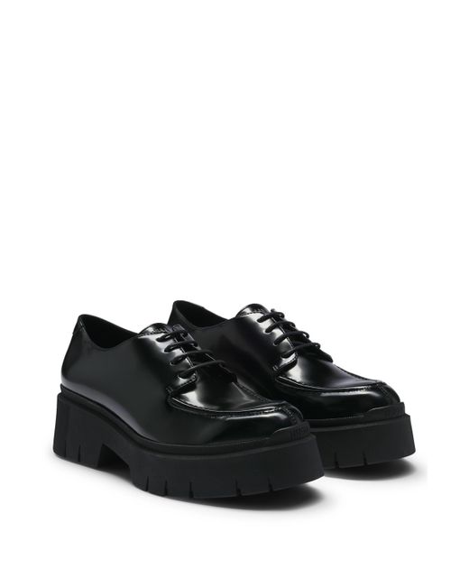 Chaussures à lacets en cuir brossé avec semelle extérieure épaisse HUGO en coloris Black