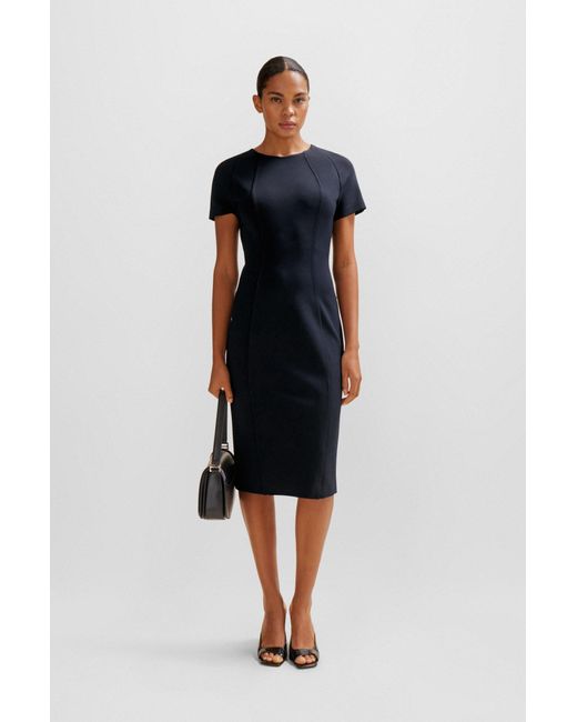 Boss Black Short-sleeved Business Dress In Stretch Fabric