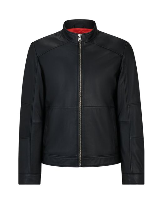 HUGO Extra-slim-fit Leather Jacket With Red Lining in het Black voor heren