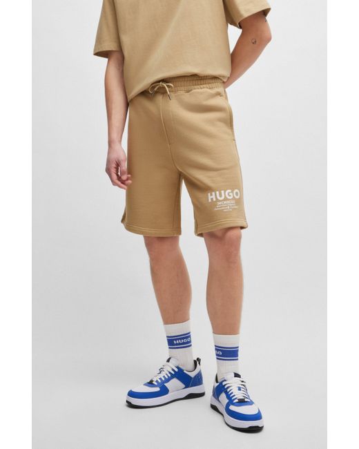 Short en molleton de coton avec logo de la nouvelle saison HUGO pour homme en coloris Natural