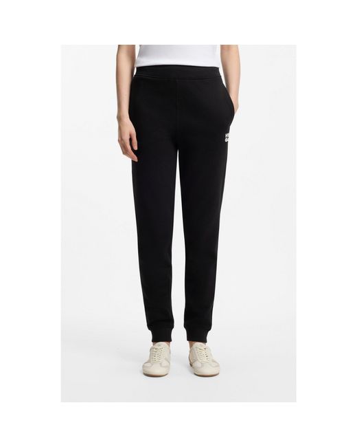 HUGO Black Cotton-Terry Tracksuit Bottoms With Embroidered Logo